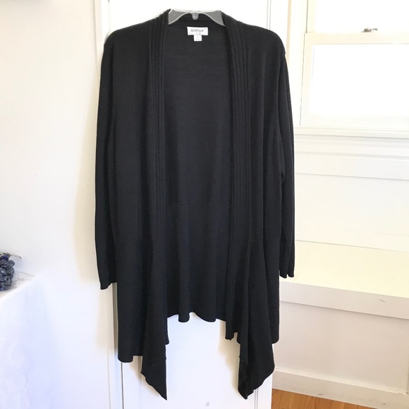 AVENUE Open Front Cascading Cardigan Black Women’s Size 22 24 - Picture 1 of 16